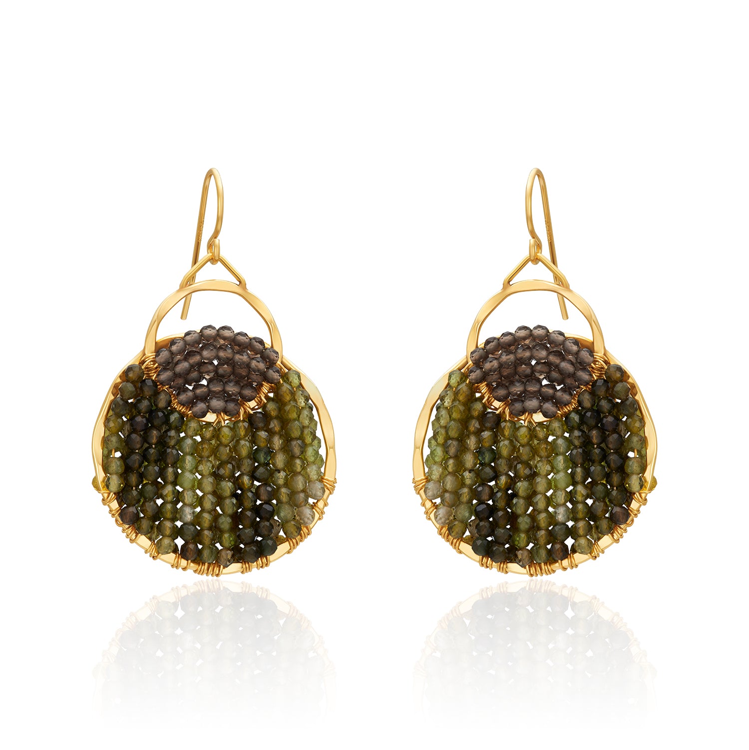 Duo Circle Gem Wired Earrings - Green tourmaline