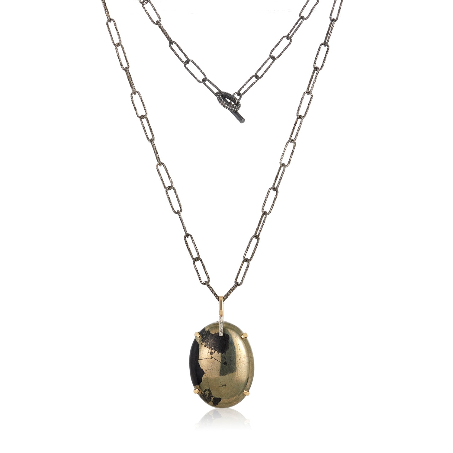 Oxidized Paperclip Necklace With Pyrite Pendant
