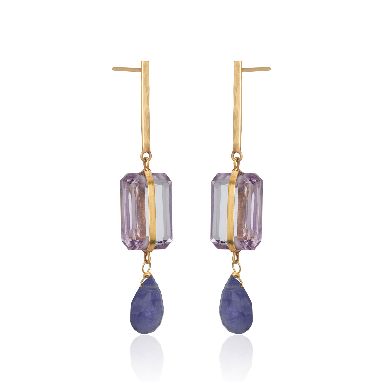 Avery Amethyst Gem Drop Gold Bar Post Earrings