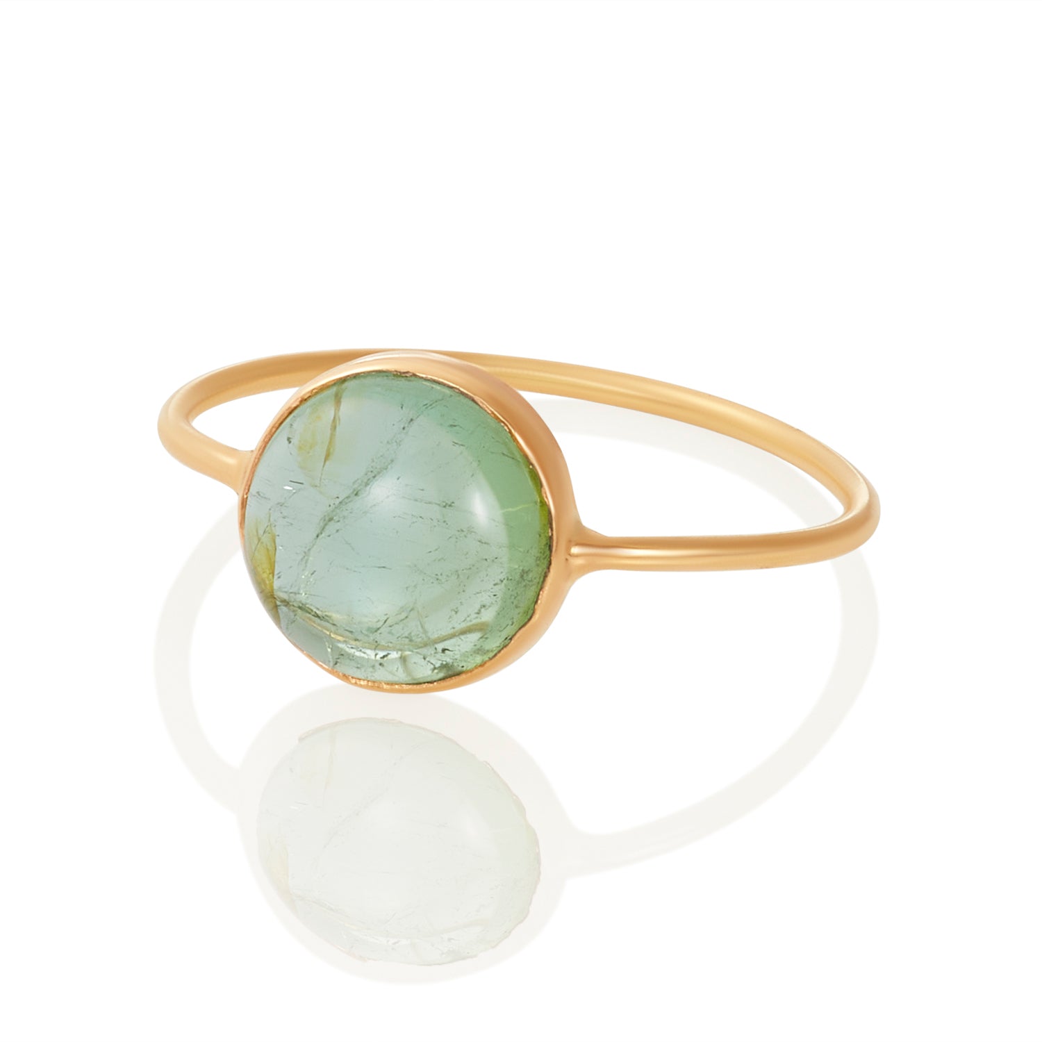 Light Green Natural Tourmaline Ring In 14K