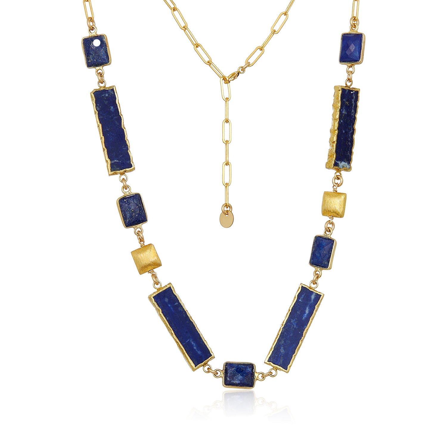Lapis Gold Bead Paperclip Necklace