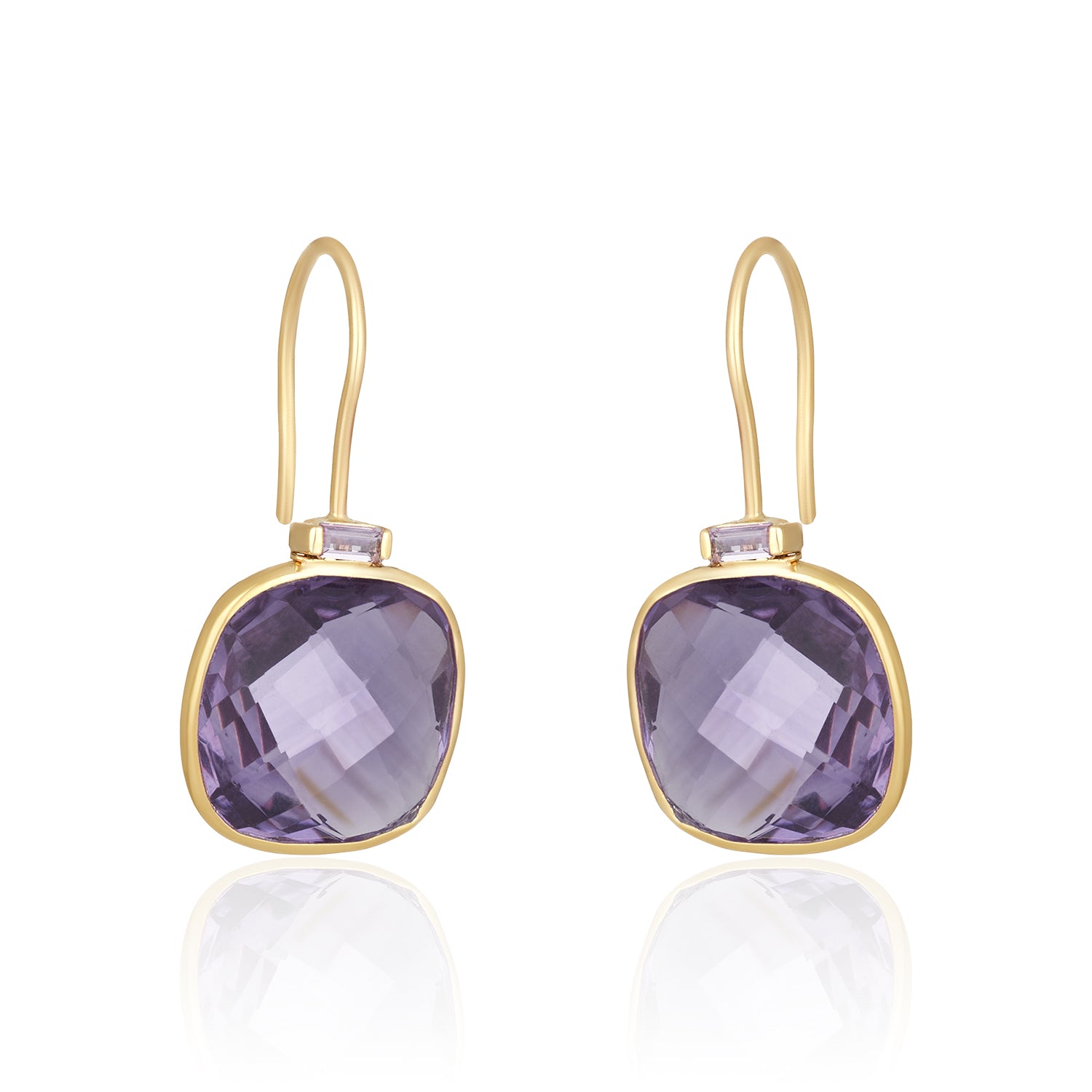 Amethyst Cushion Cut Earrings In 14K