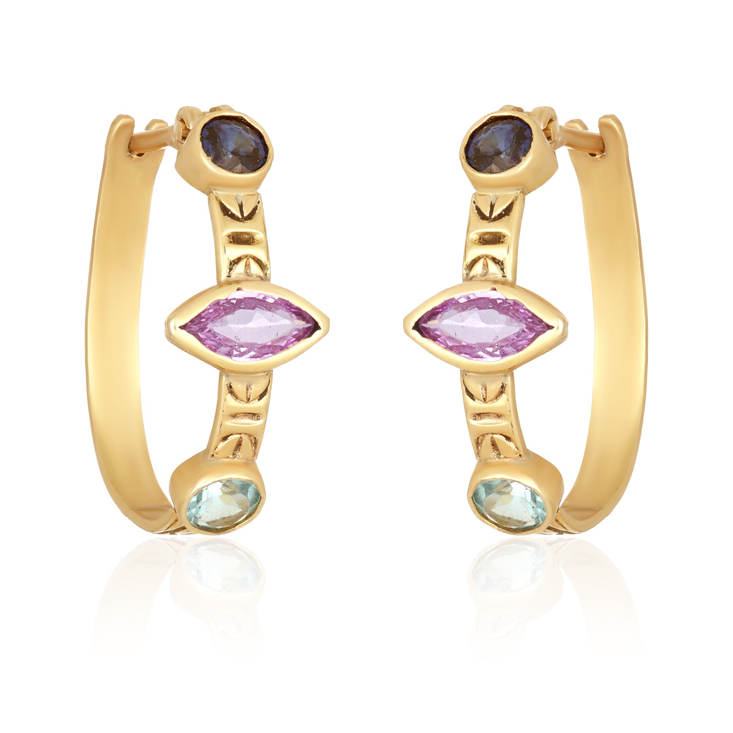 Pink Sapphire Marquise Hoops Earrings