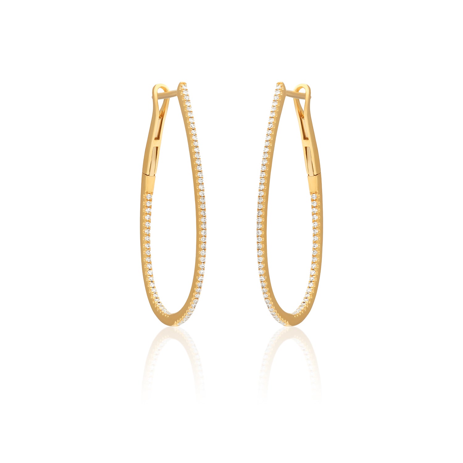 Half Pave Diamond Oval Grande Hoops 14k