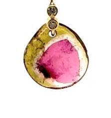 Watermelon Tourmaline Pendant With Thin Leather Necklace