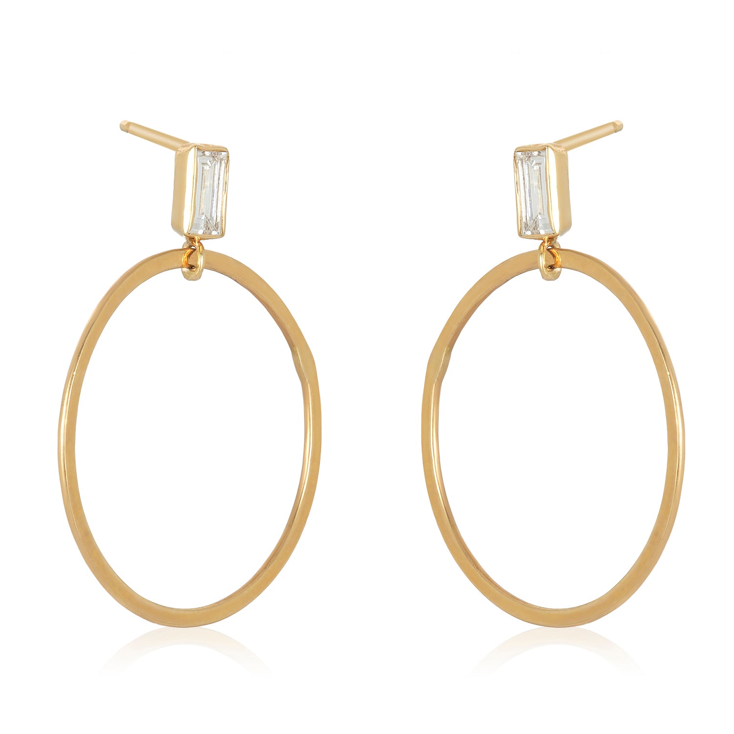 Circle Gold Baguette Diamond Post Earrings