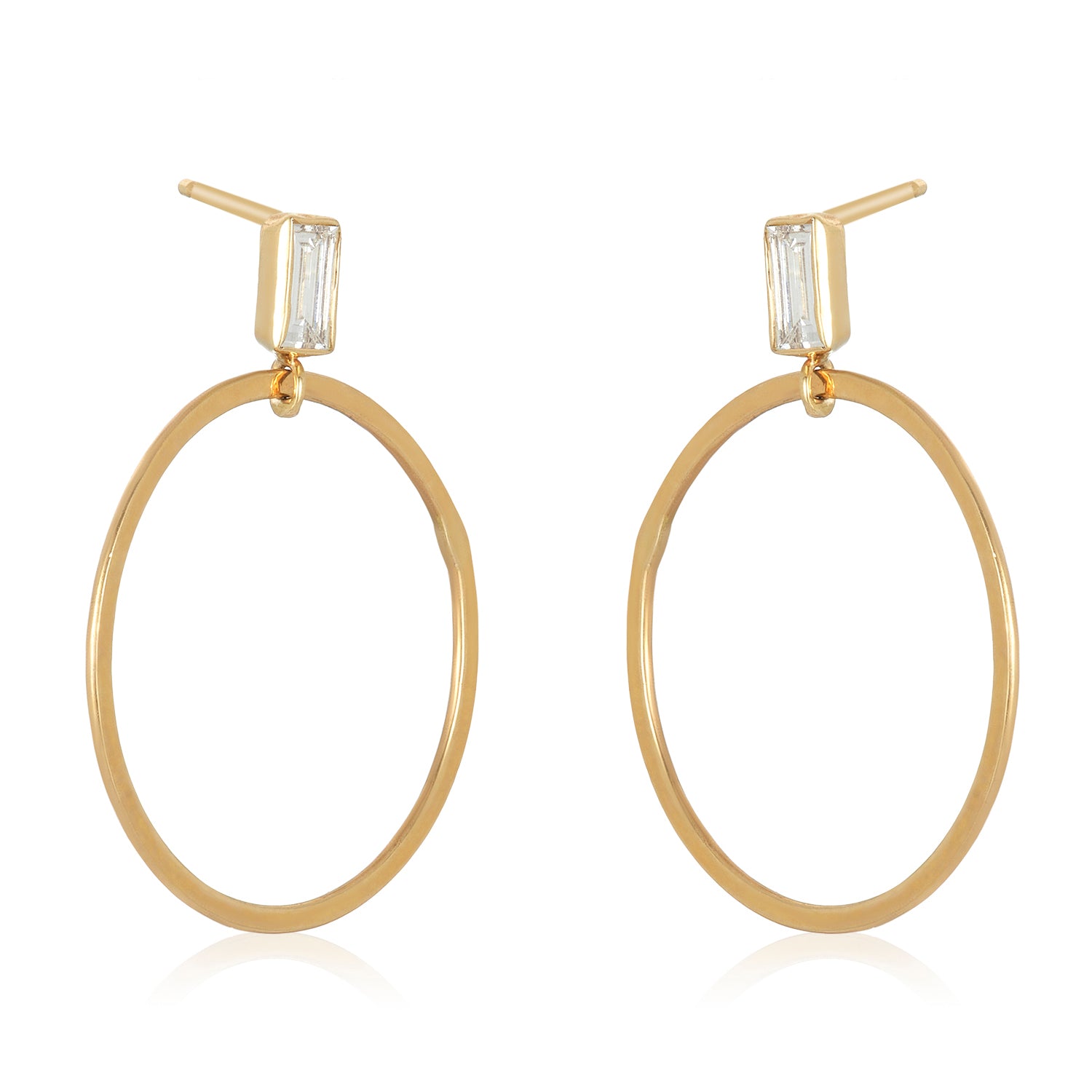 Circle Gold Lab Grown Baguette Diamond Post Earrings
