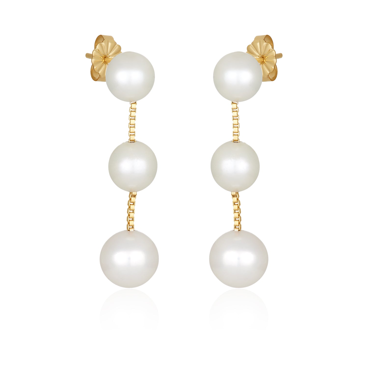 Triple Pearl Earrings In 14K