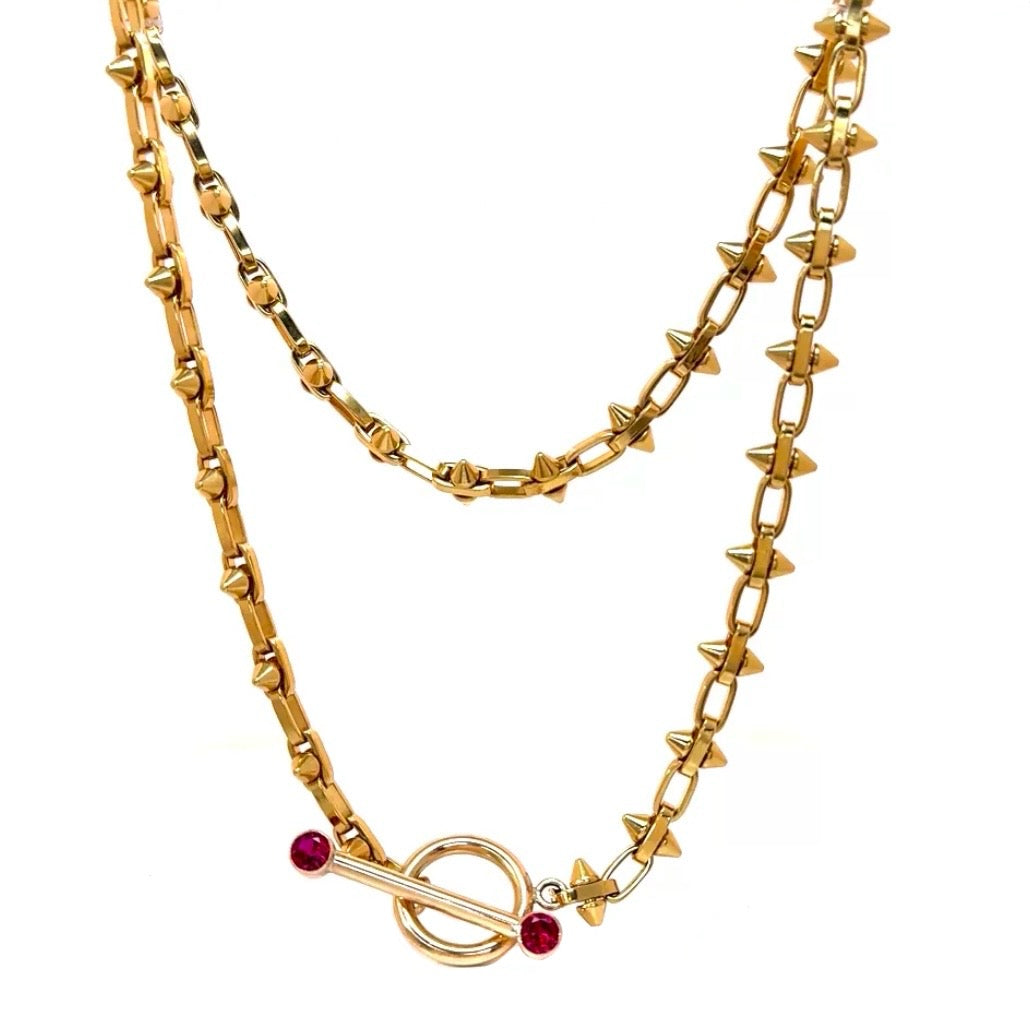 Lab Ruby Toggle Spike Necklace