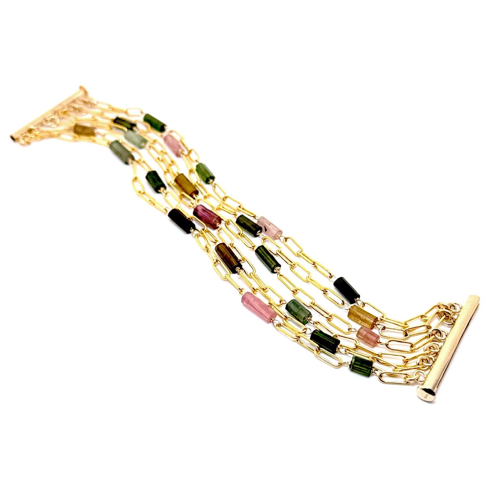 Multi-Strand Green Tourmaline Paperclip Bracelet