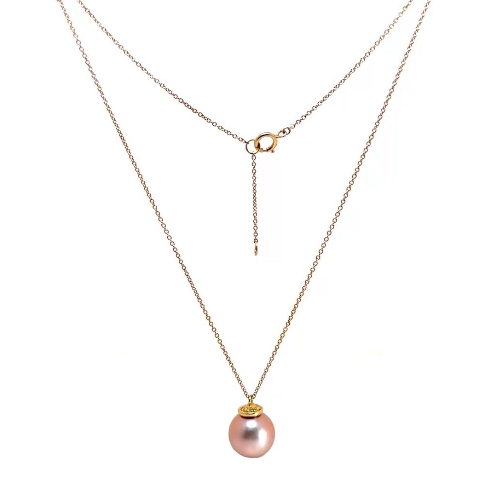 Pink Pearl Diamond Cap Necklace In 14K