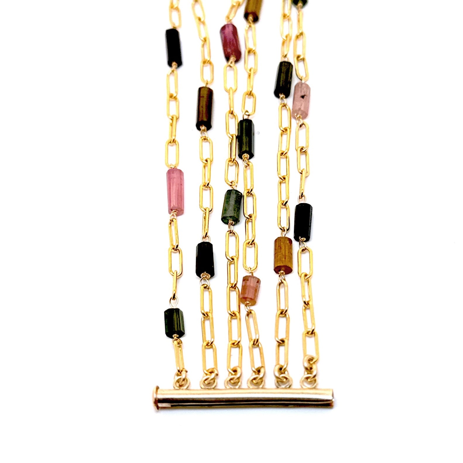 Multi-Strand Green Tourmaline Paperclip Bracelet