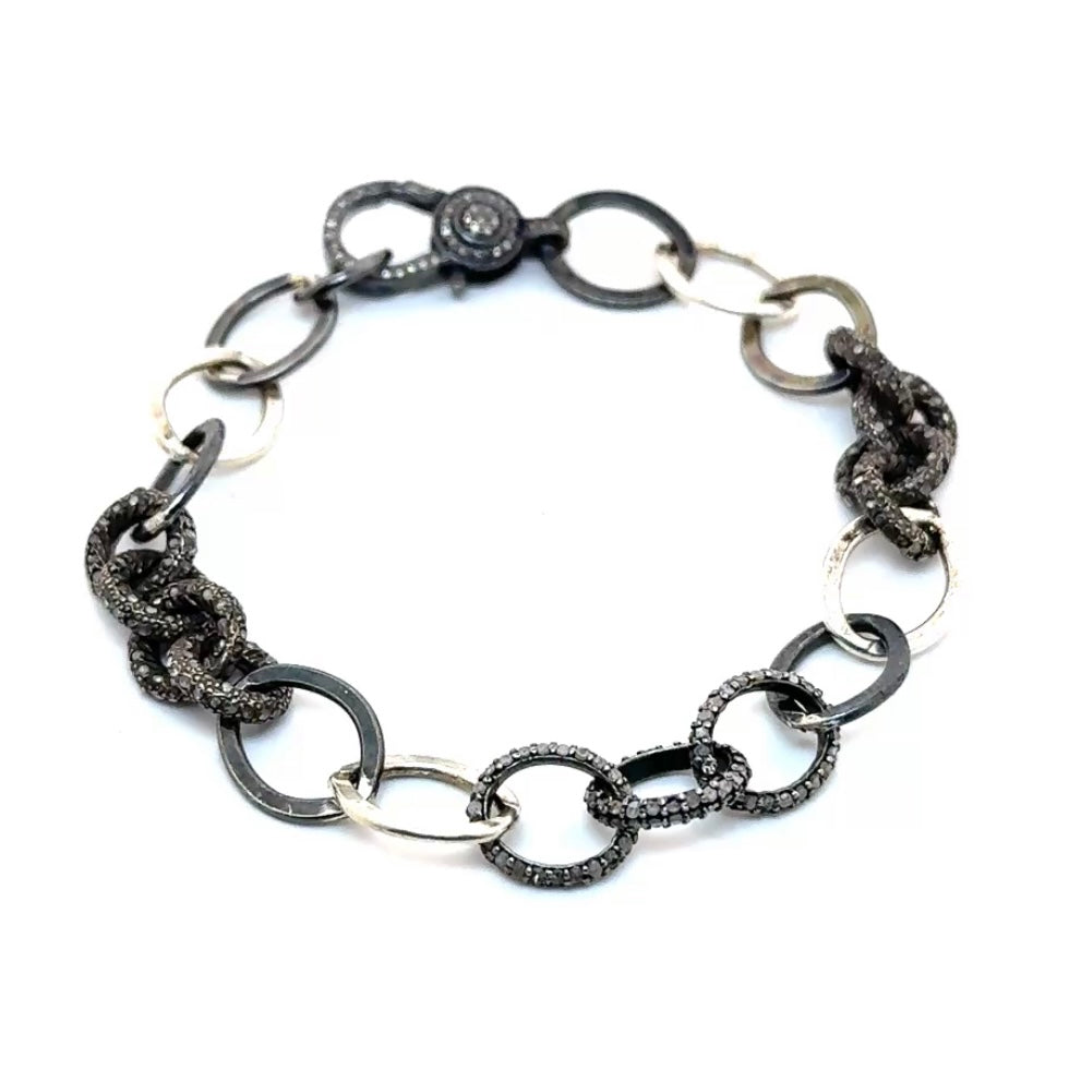 Pave Diamond Link Mixed Silver Bracelet
