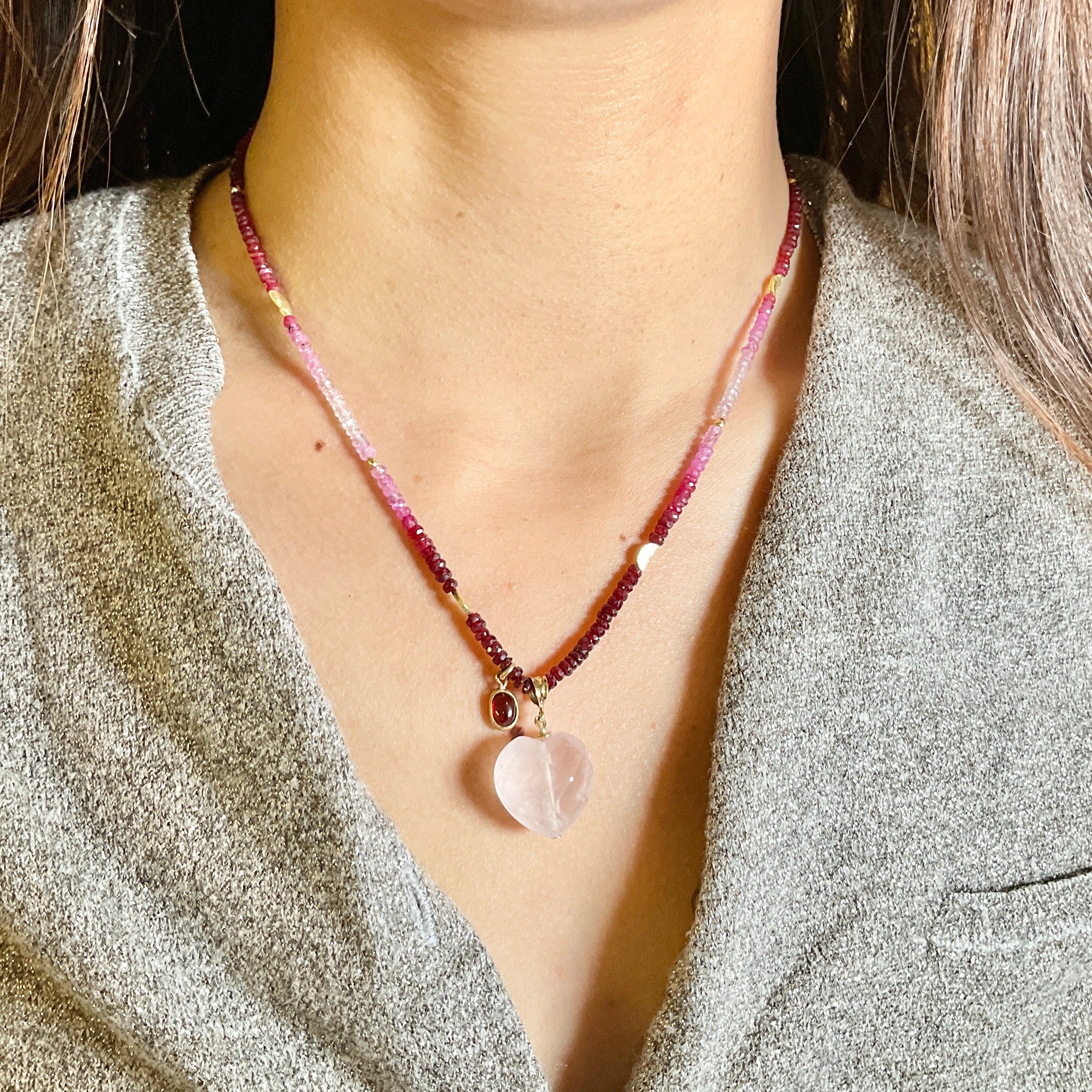 Ruby Hearty Quartz Pendant Necklace-One Available