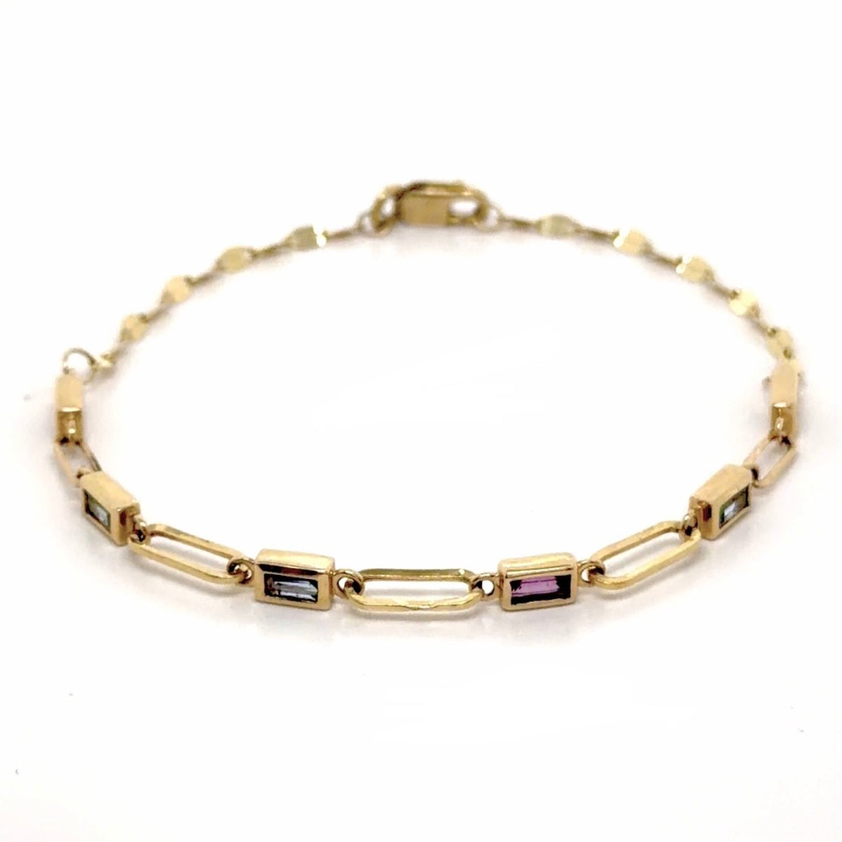 Mixed Boxed Gem chain bracelet 14k