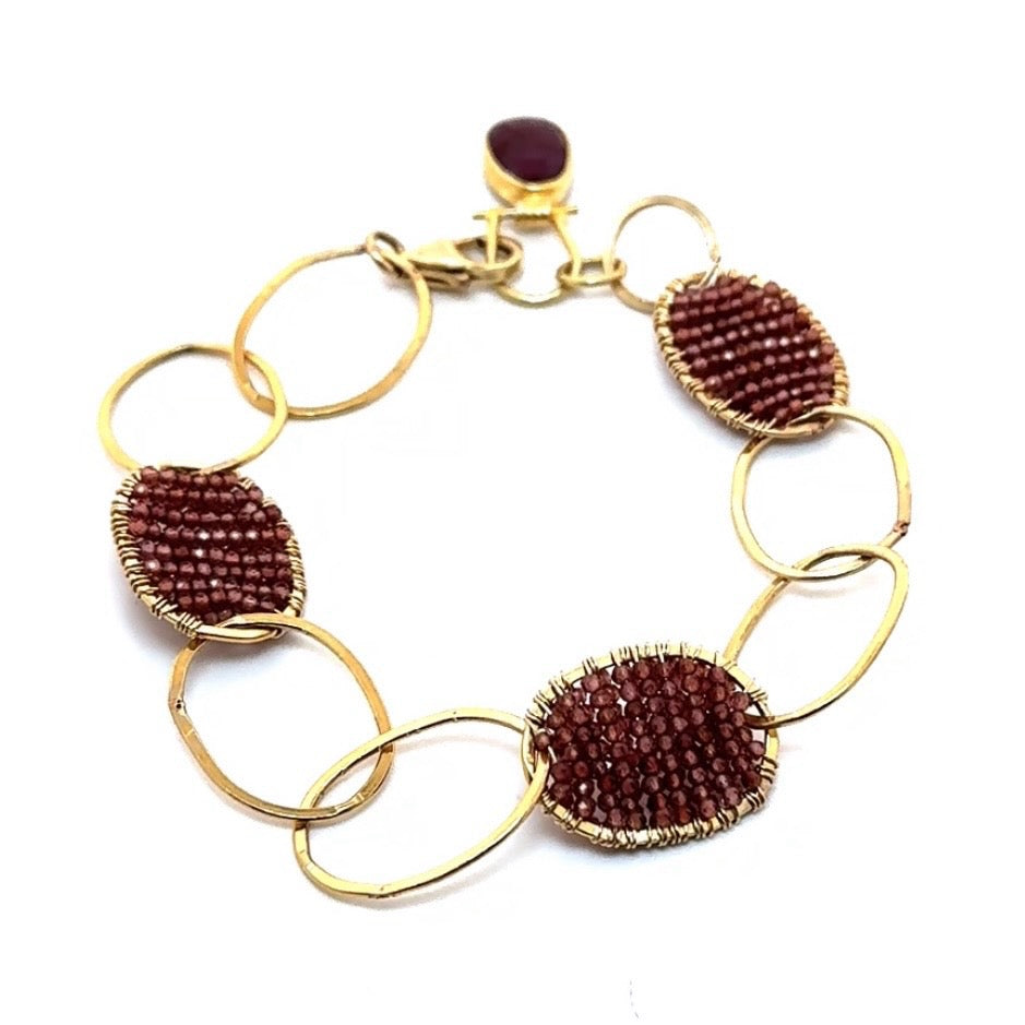 Woven Garnet Bracelet With Ruby Charm