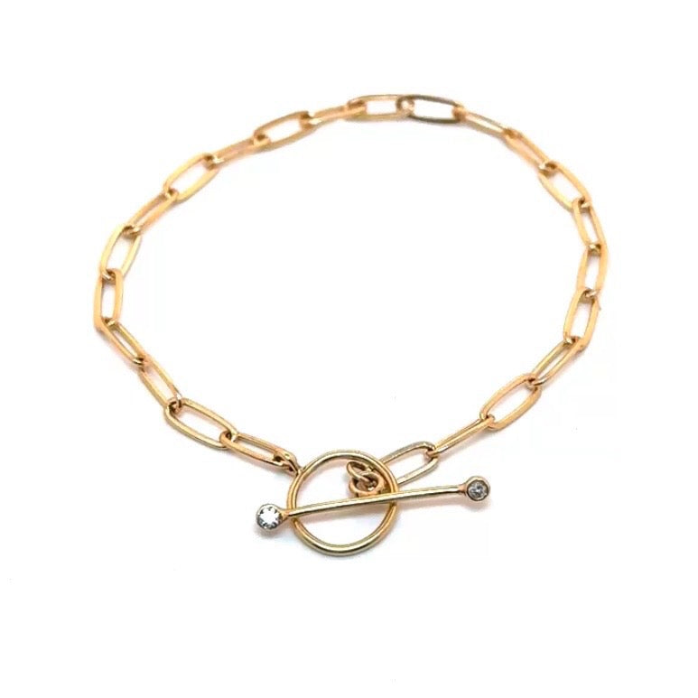 Paperclip Diamond Toggle Bracelet In 14K