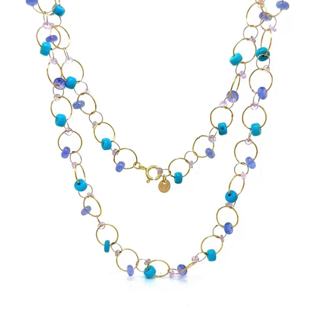 Turquoise Amethyst Circle Interlink Necklace