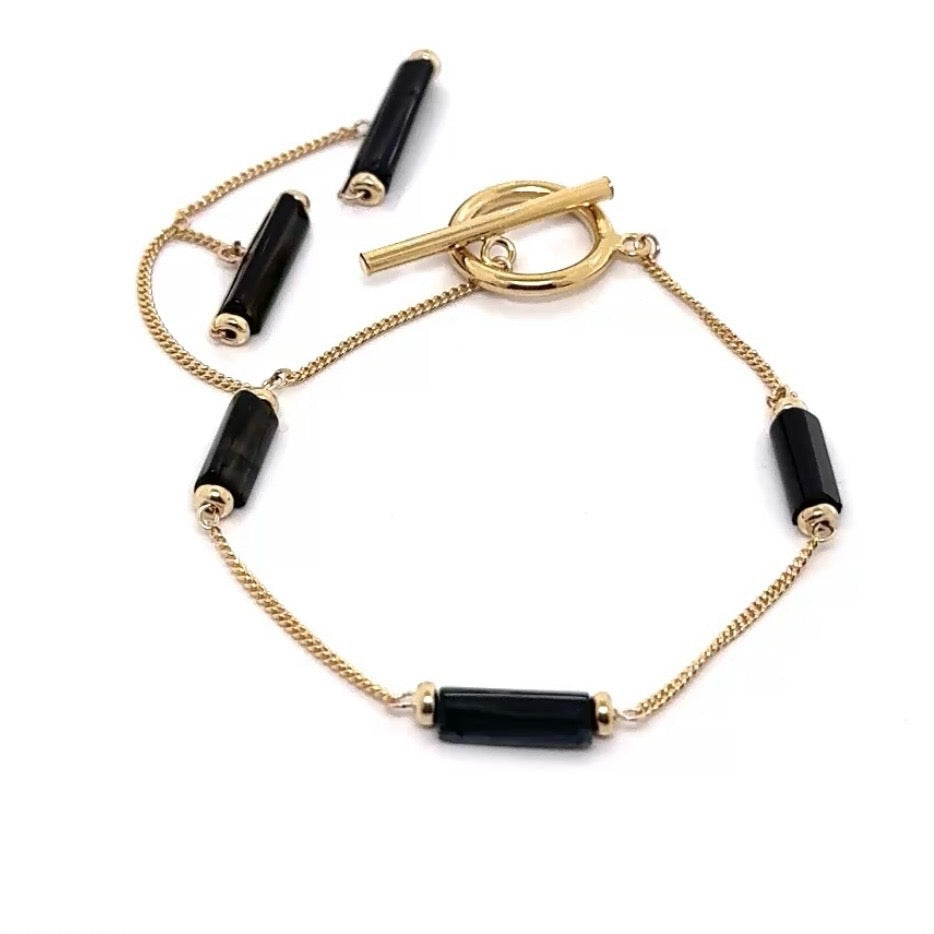Green Tourmaline Log Dangle Toggle Bracelet