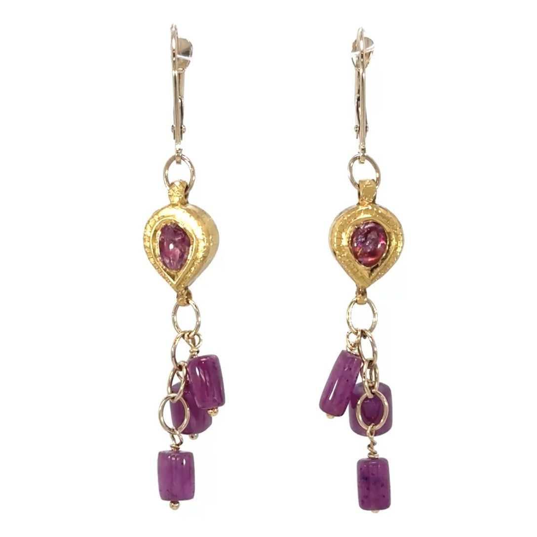 Ruby Pink Tourmaline Earrings-14k
