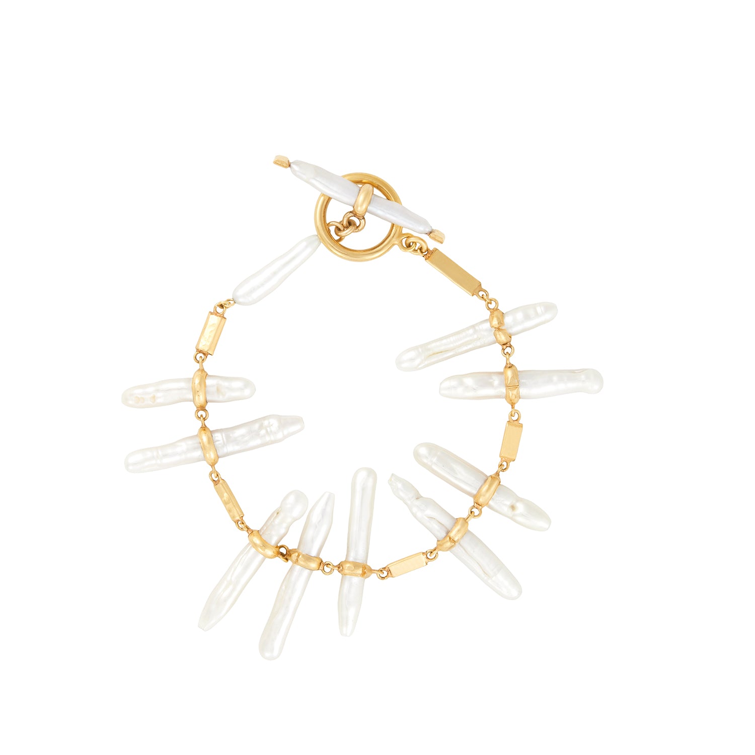 Biwa Pearl Section Toggle Bracelet
