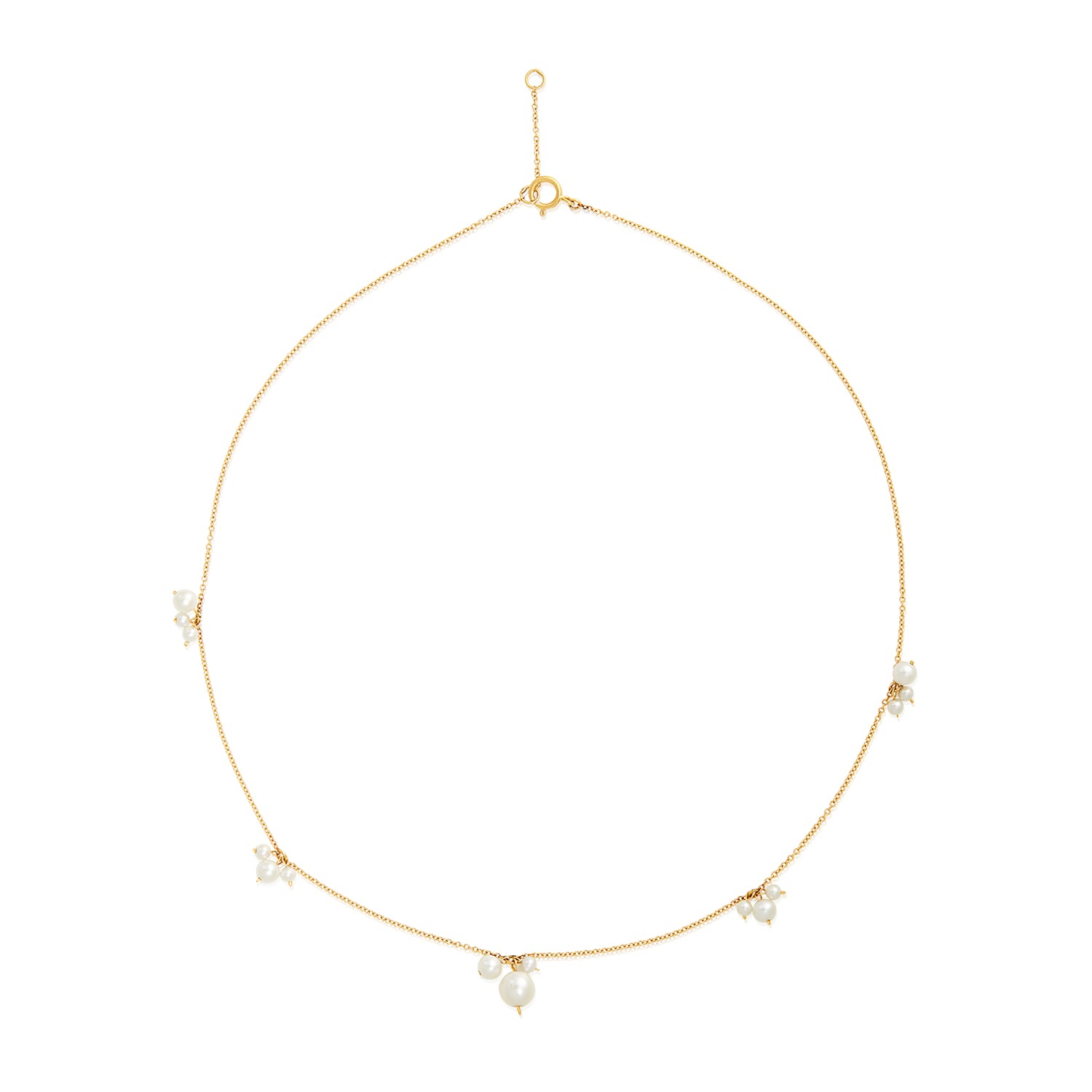Trio Pearls Station Necklace In 14K