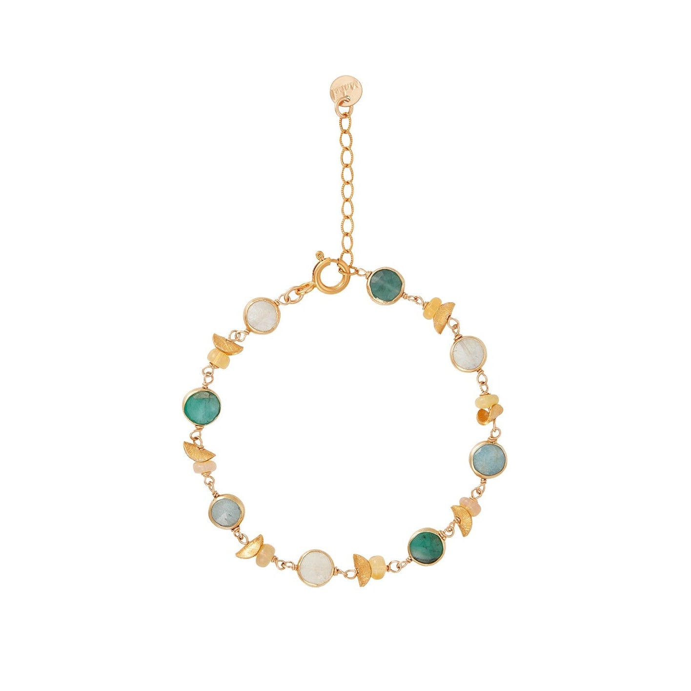 Trio Circle Gem Bezel Half Moon Bracelet