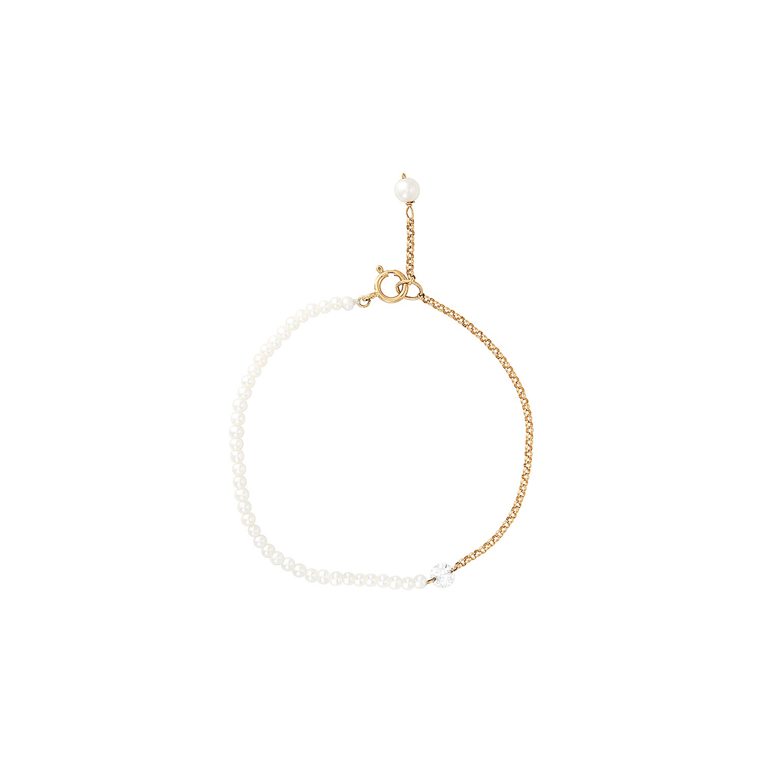 Mini Lab Diamond Half Chain Half Pearl Bracelet 14K