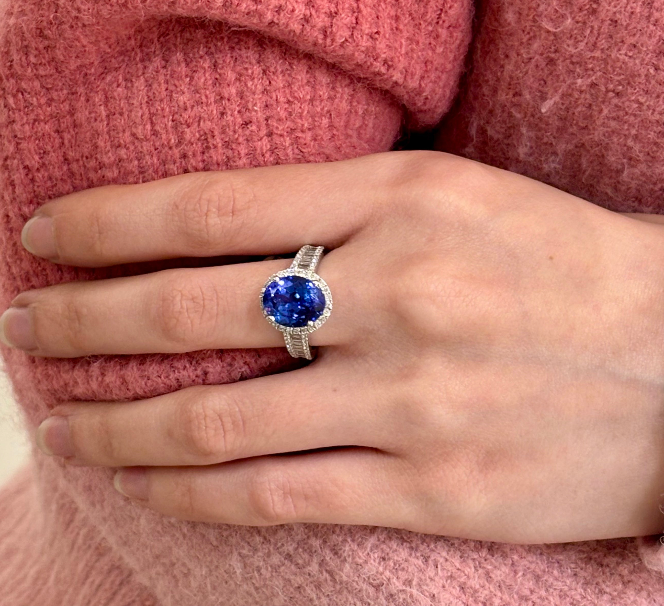 Tanzanite Diamond Halo Ring In 18k