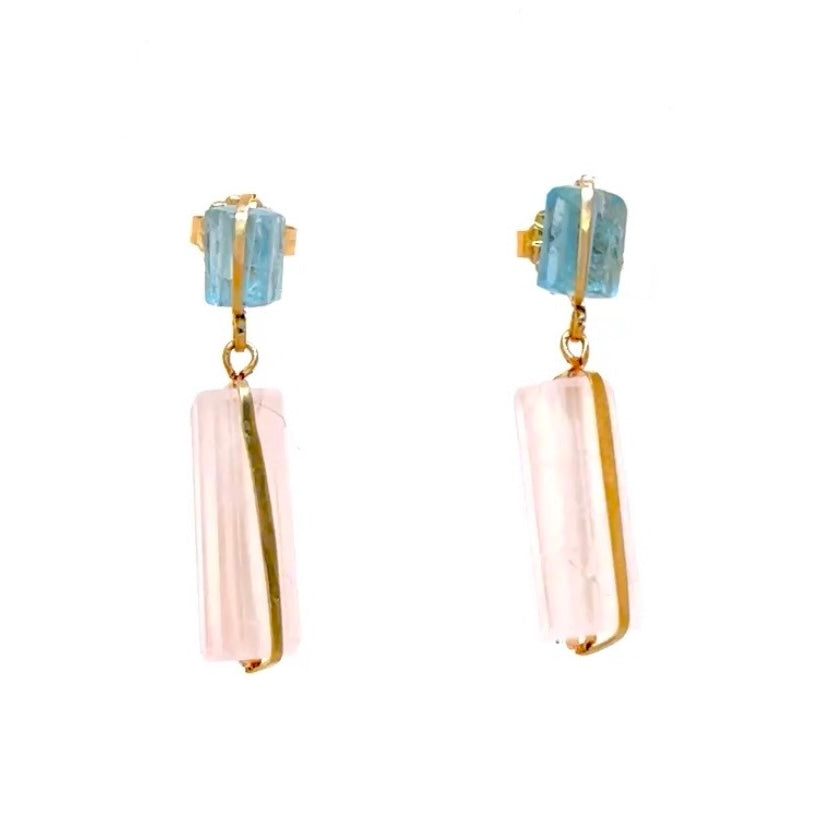 Double Wired Aqua Drop Post Earrings