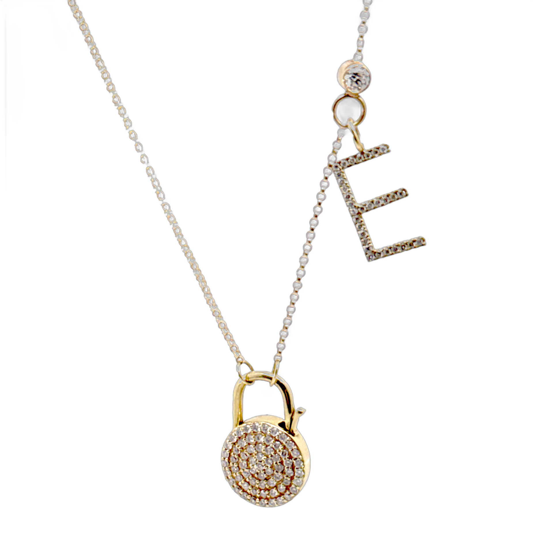 Diamond Lock Initial Necklace in 14k