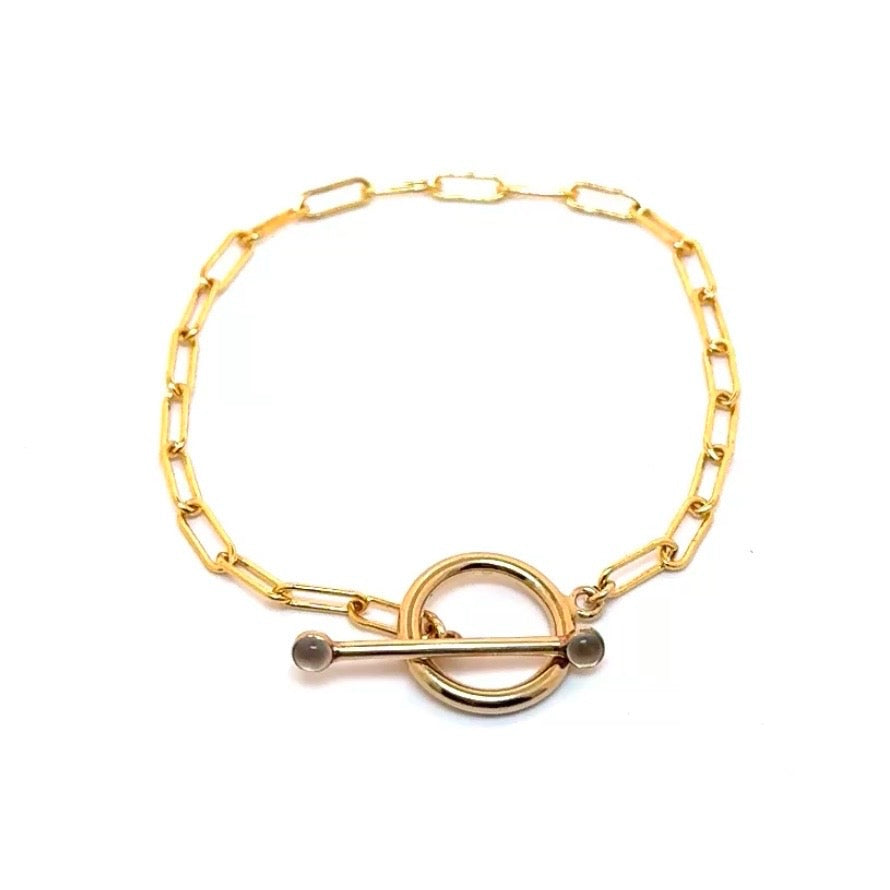 Moonstone Toggle Gold Paperclip Bracelet