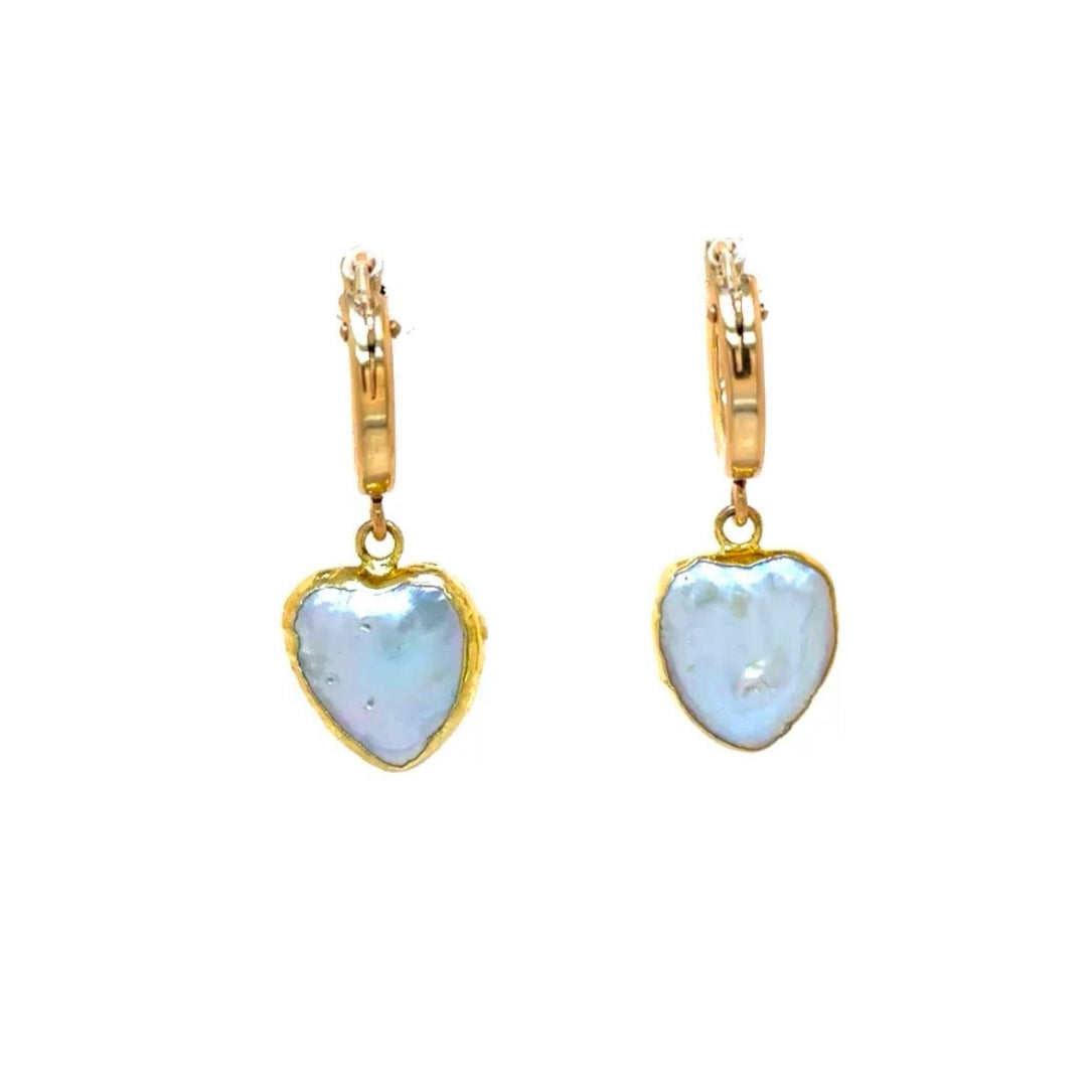 Puffy Heart Gold Hoops Earrings