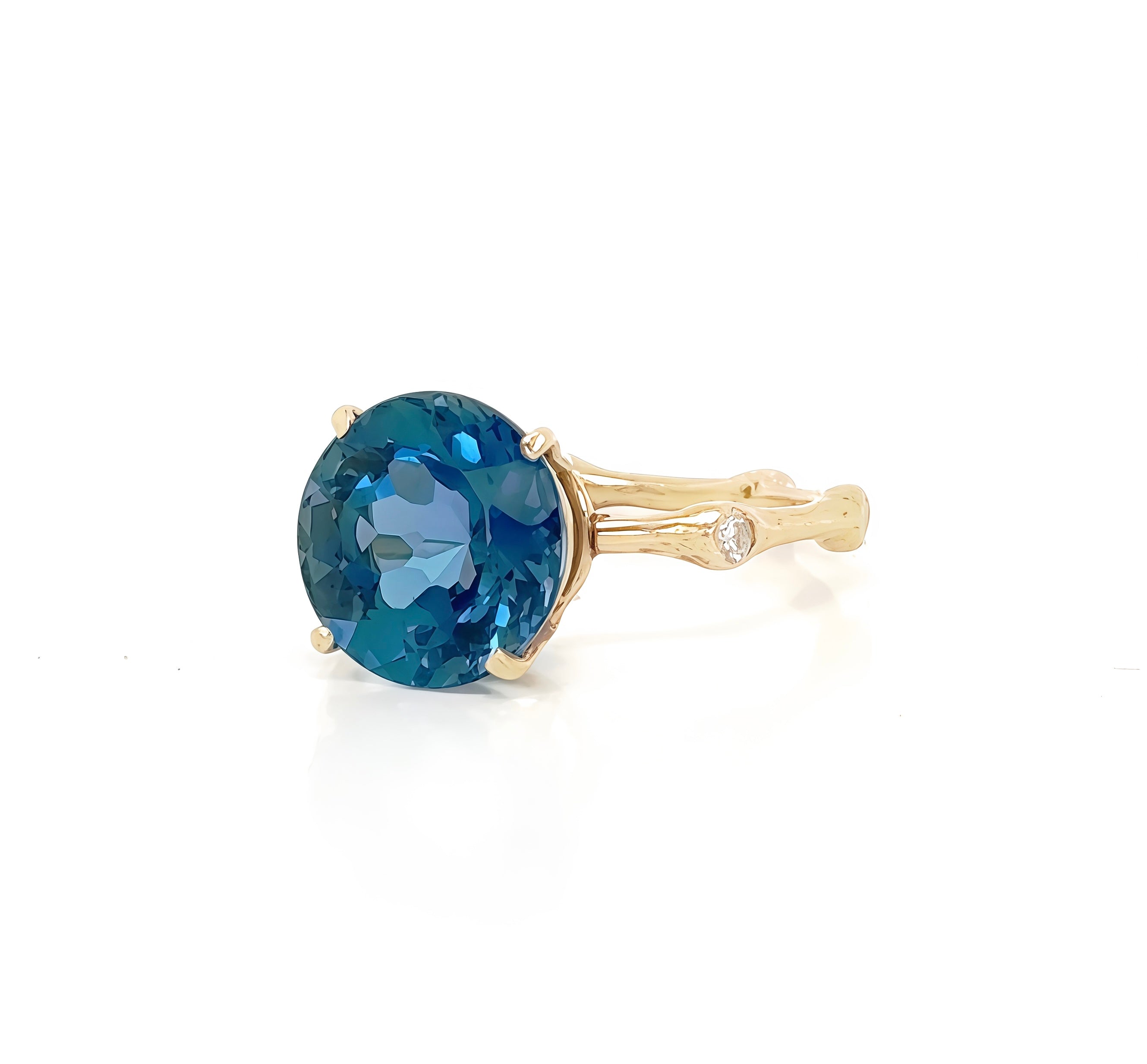 Blue Topaz Bamboo Diamond Ring in 14k