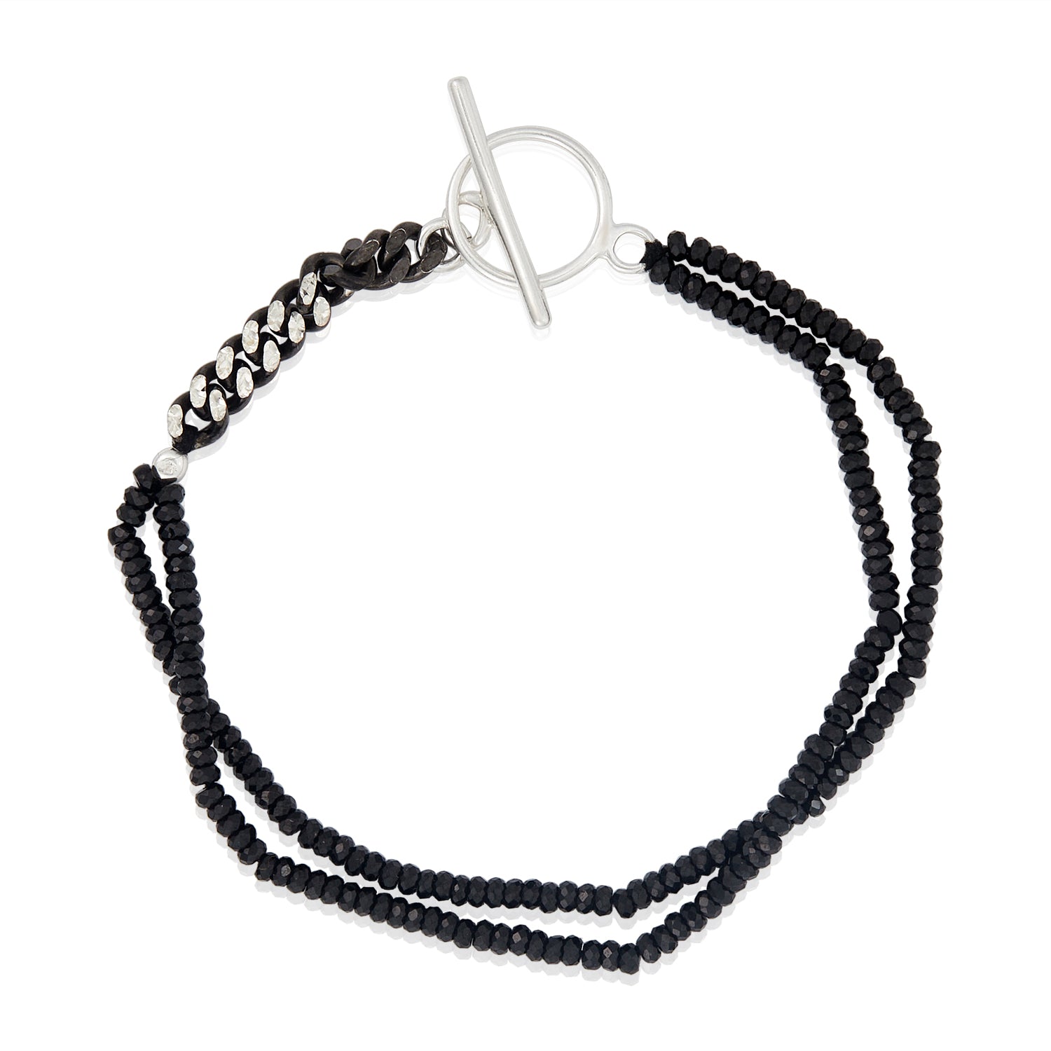 Black Spinel Double Edge Silver Bracelet