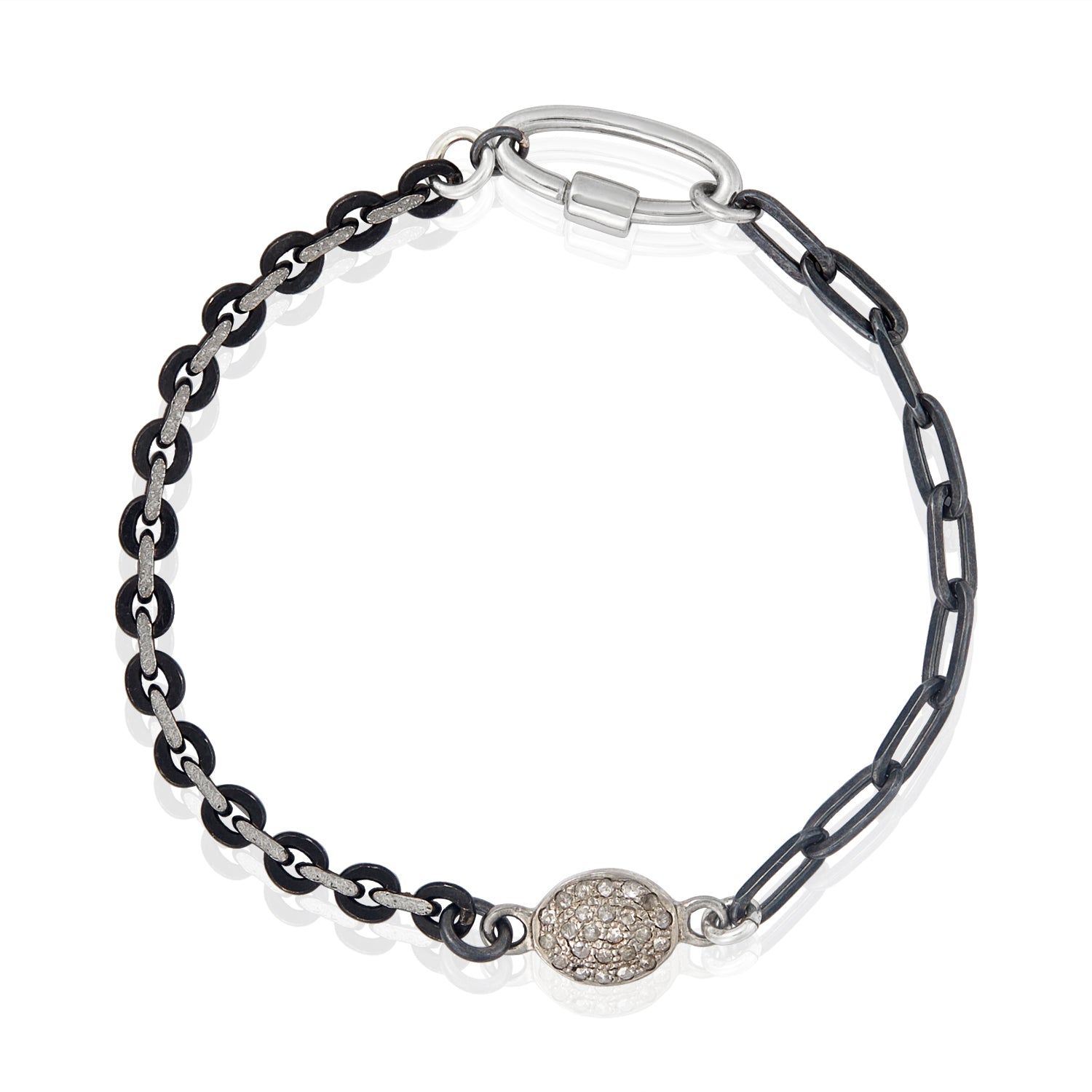 Pave Diamond Charm Silver Chain Bracelet