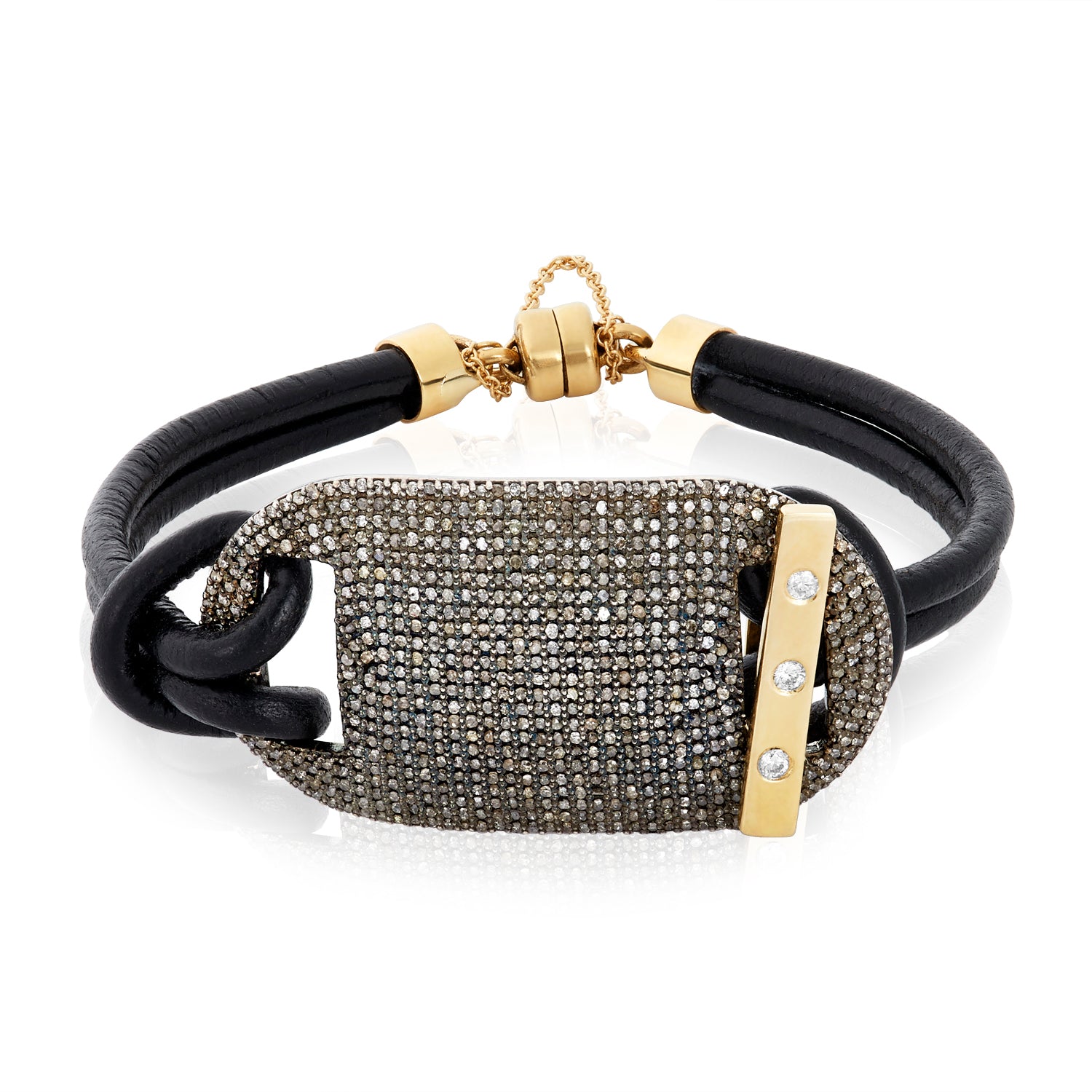 Lugano Pave Diamond Leather Bracelet
