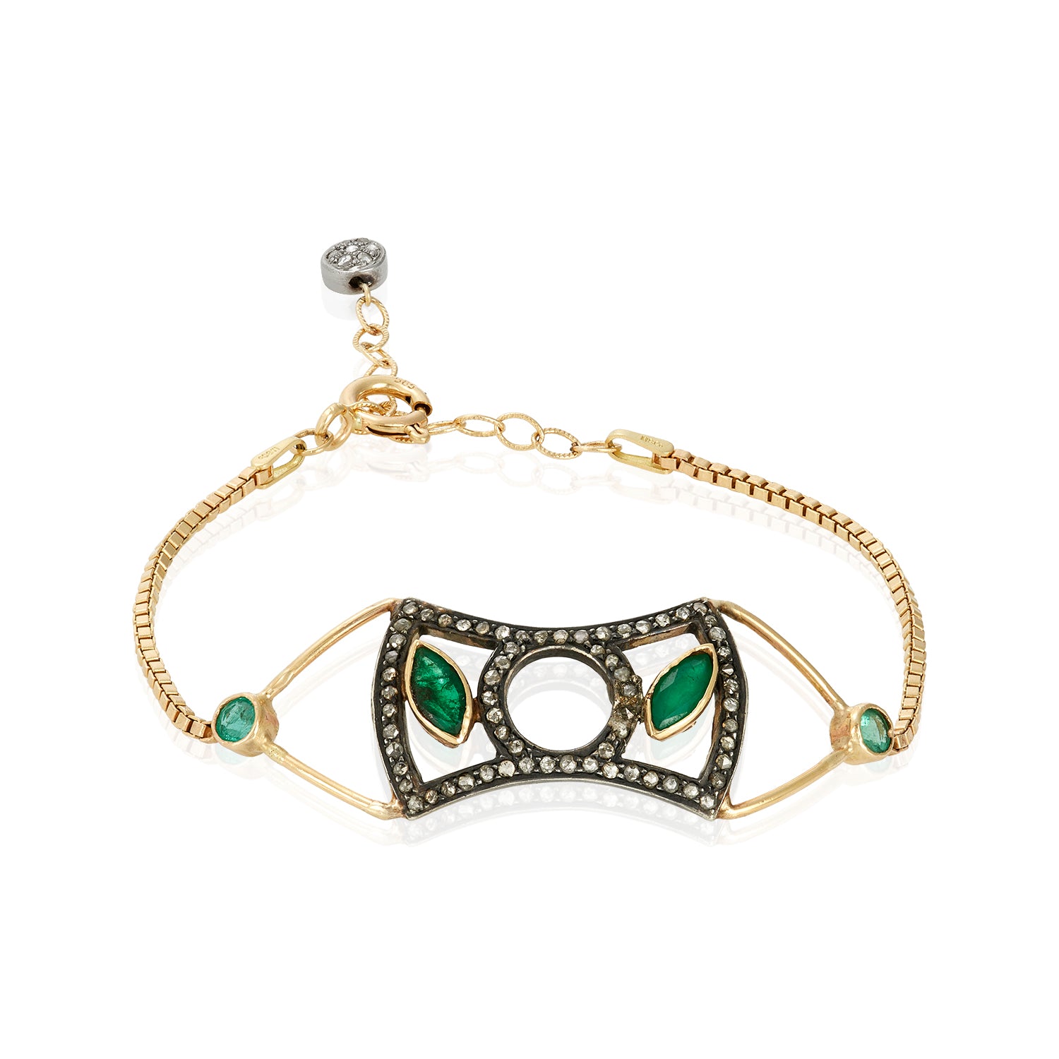 Emerald Art Deco Pave Diamond Bracelet 14k