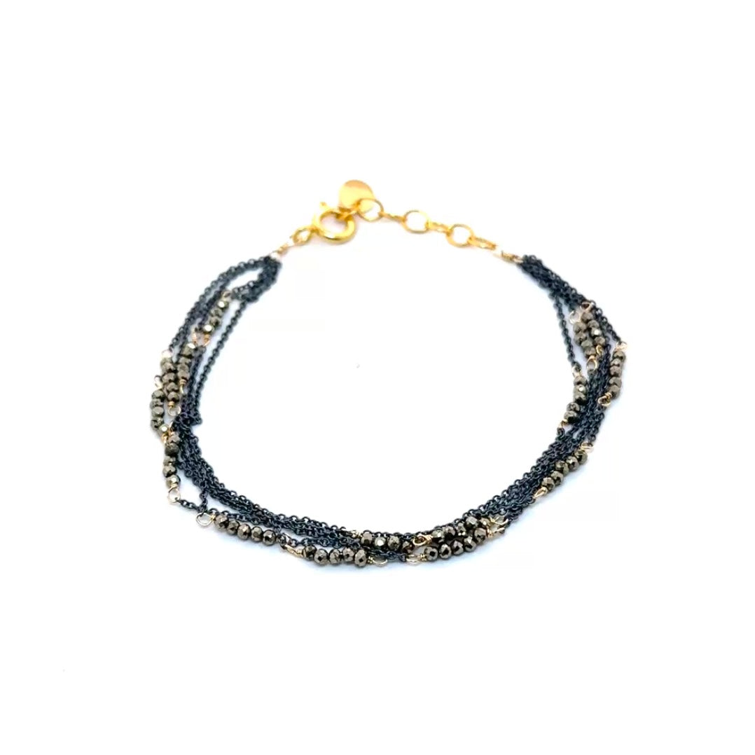 Multi Strand Pyrite Silver Bracelet