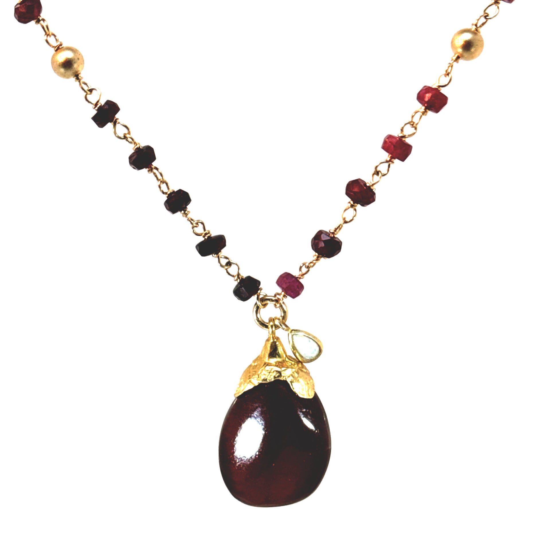 Ruby Beads Garnet Drop Necklace