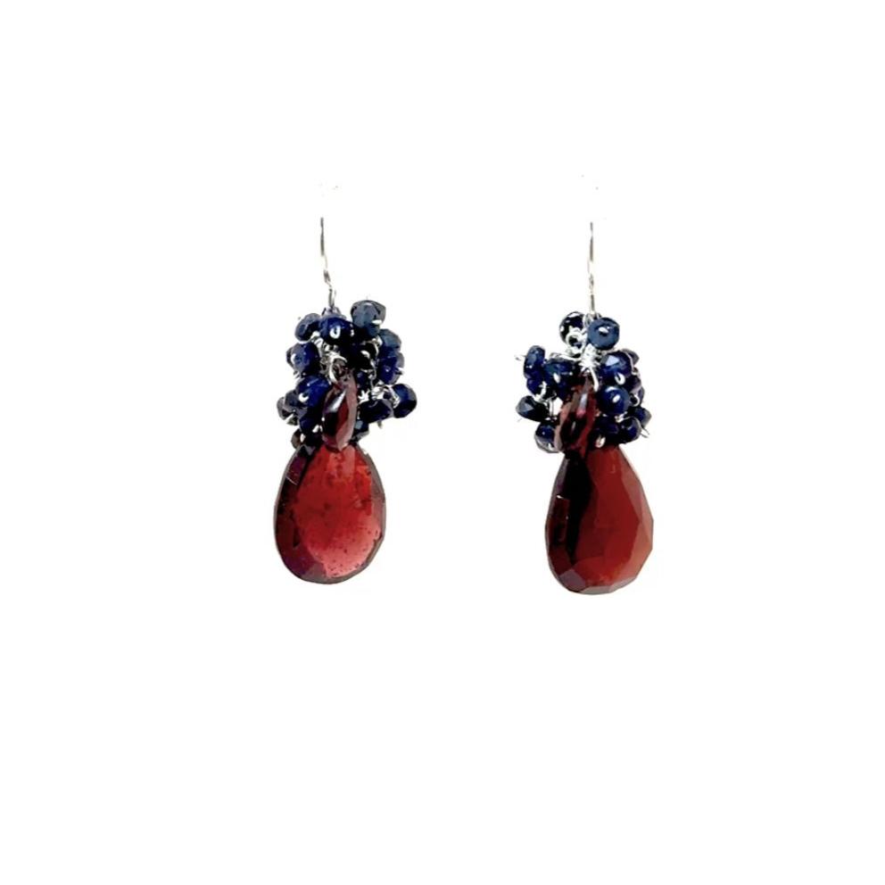 Ruby or Garnet Sapphire Cluster Earrings