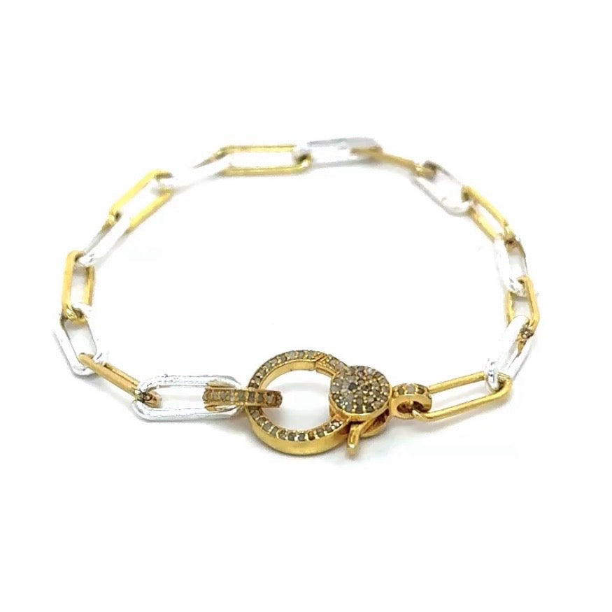 Diamond Lock mixed Metal Paperclip bracelet