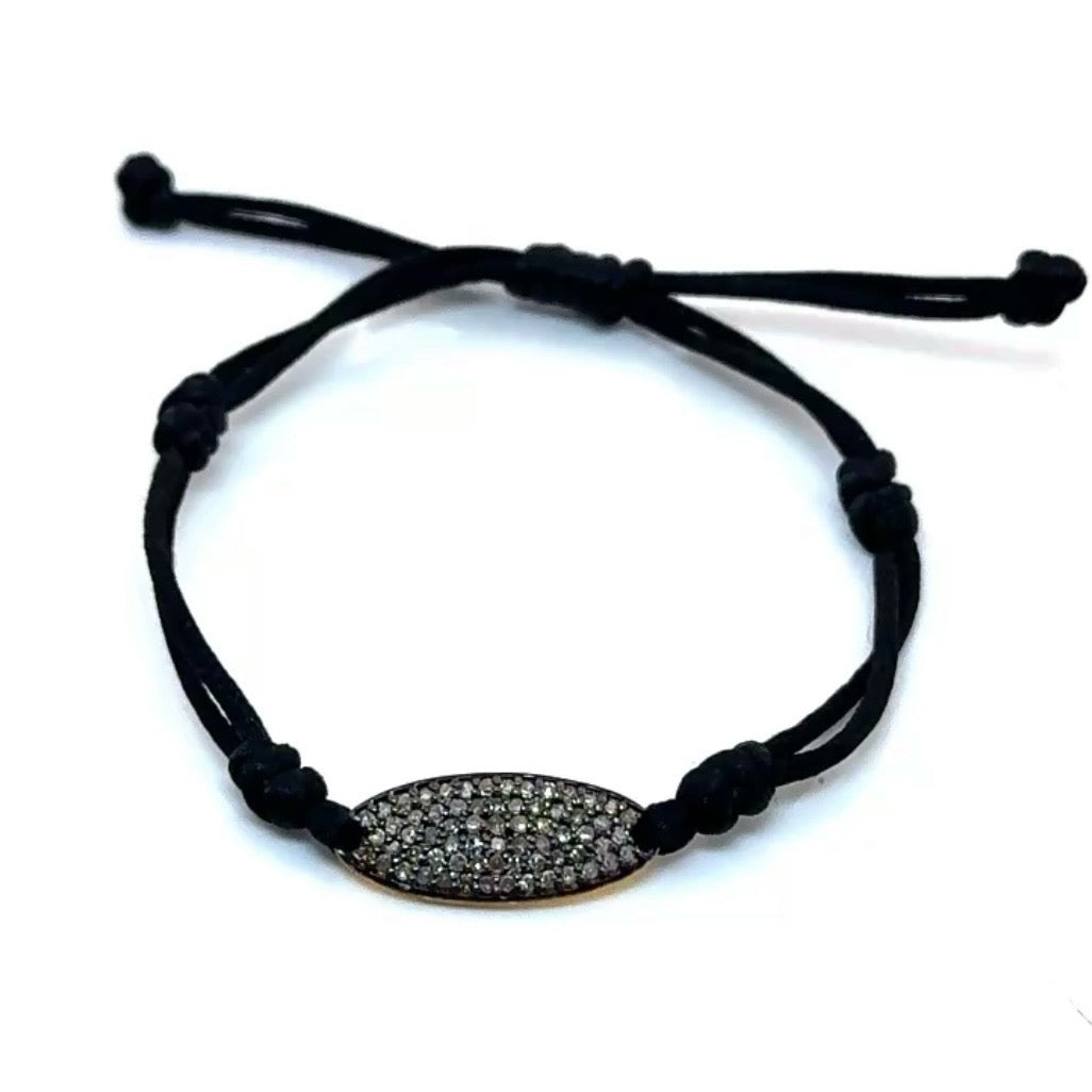 Pave Diamond Oval Shield Macrame Bracelet