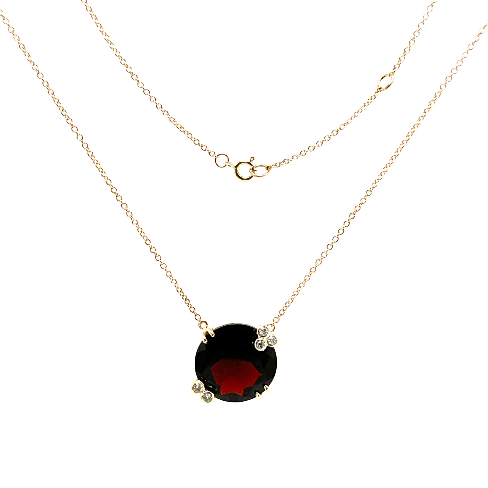 Garnet Diamond Flower Pendant Necklace In 14k