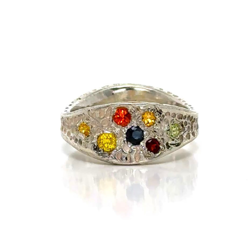 Mixed Sapphire Dots On Silver Ring