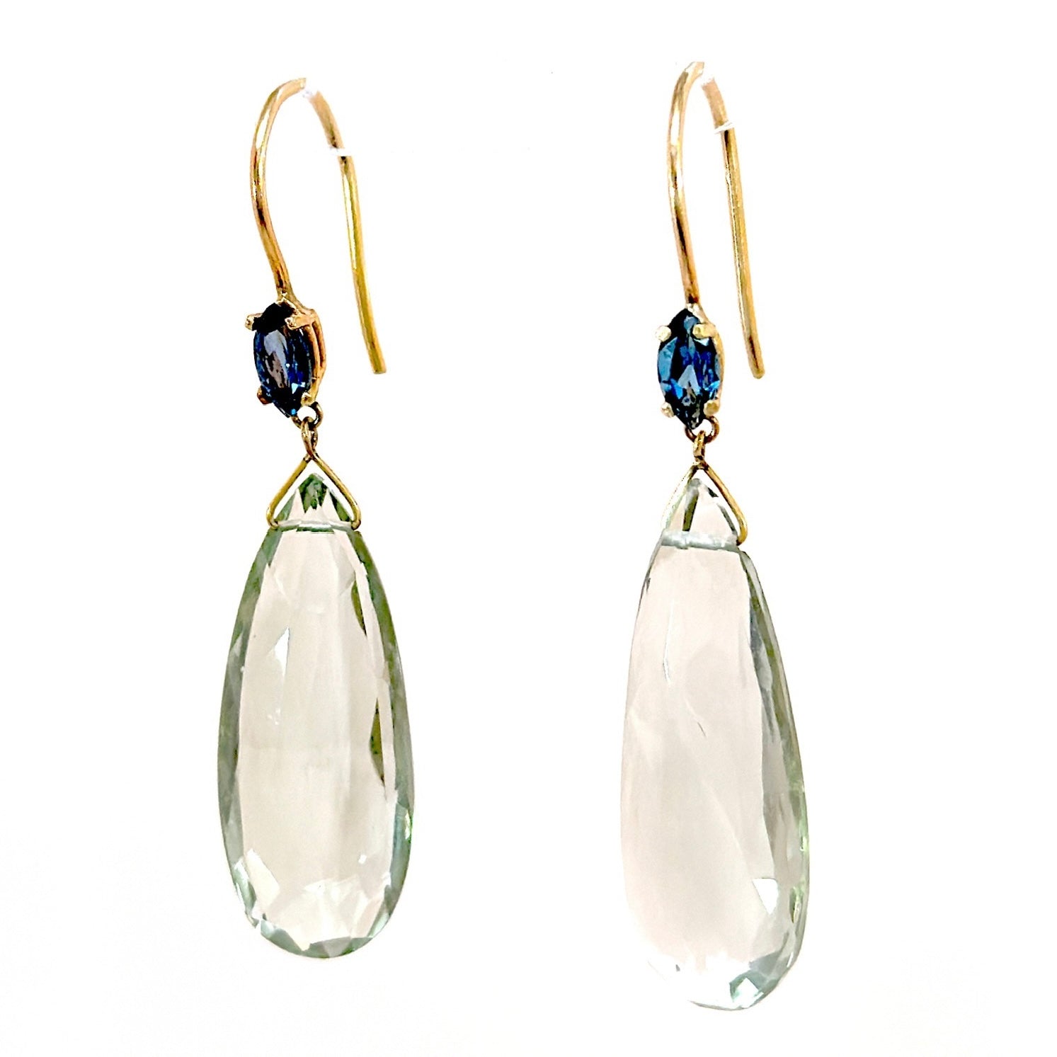 Marquise Gem & Green Amethyst Drop earrings in 14K