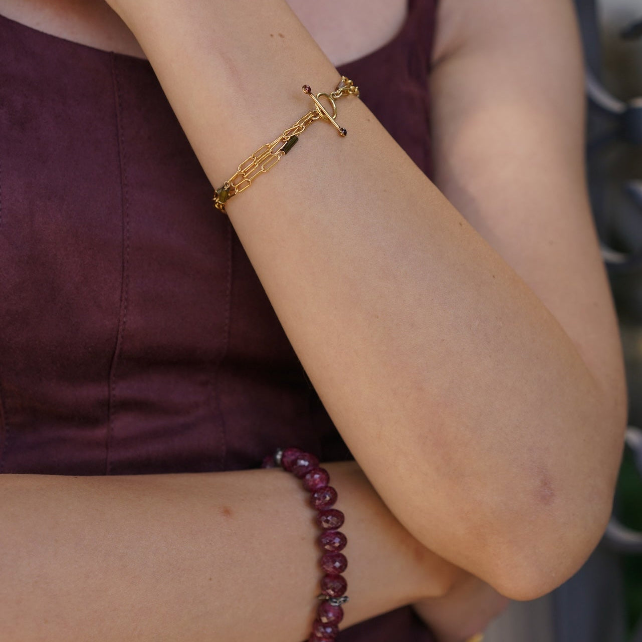 Tourmaline Multi-strand Bracelet With Toggle