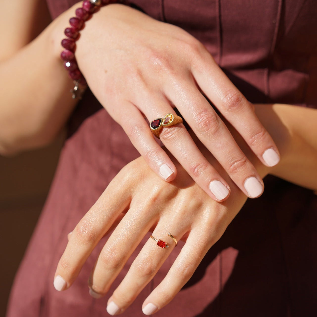 Garnet Citrine  Bypass Ring In 18k