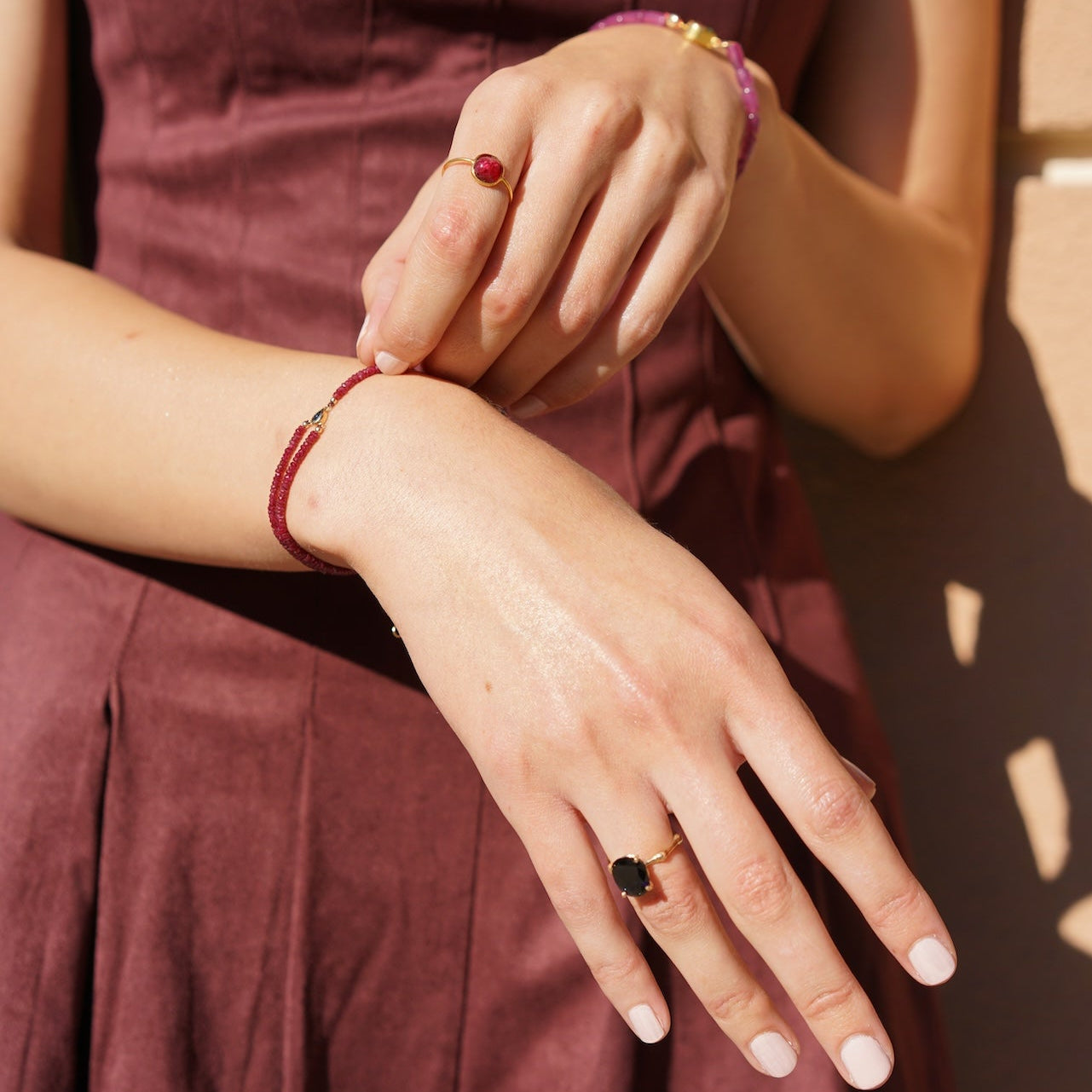 Petite Ruby Teardrop Sapphire Charm Bracelet 14k