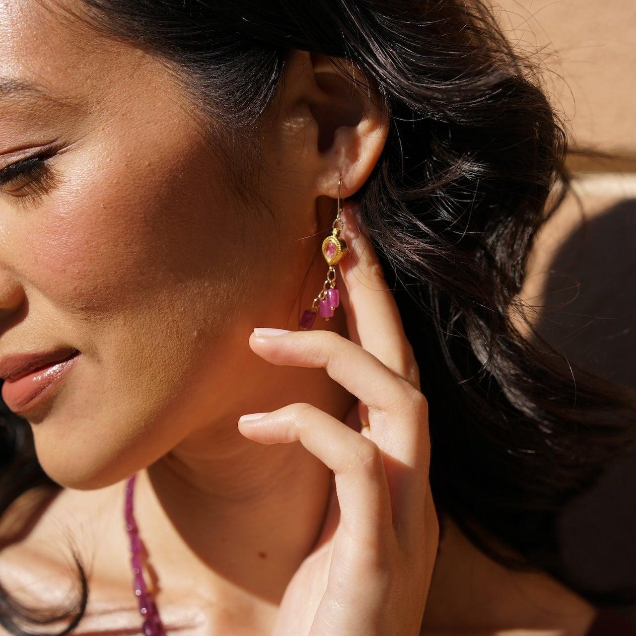 Ruby Pink Tourmaline Earrings-14k
